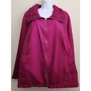 Susan Graver Fuchsia Puckered Material Collar Full Zip Lightweight Jacket 3X